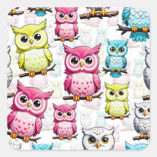 Farbenfrohe Vögel Weißes Hintergrundmuster Quadratischer Aufkleber