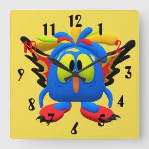 Farbenfrohe Vogelart Quadratische Wanduhr