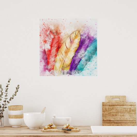 Farbenfrohe Vogelfedern Poster (Küche)