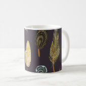 Farbenfrohe Vogelfedern Wasserfarbenmuster Kaffeetasse (VorderseiteRechts)