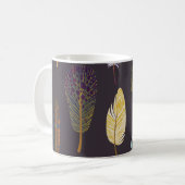 Farbenfrohe Vogelfedern Wasserfarbenmuster Kaffeetasse (Vorderseite Links)