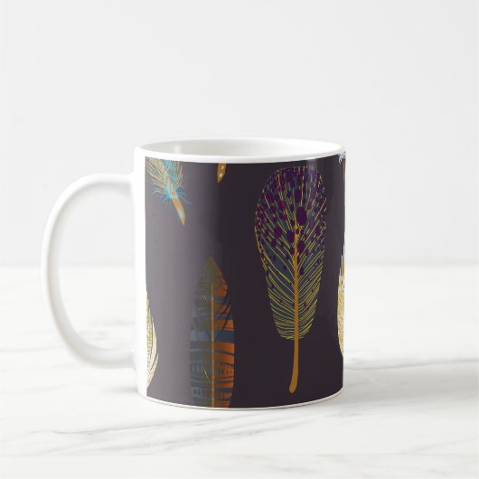 Farbenfrohe Vogelfedern Wasserfarbenmuster Kaffeetasse (Links)