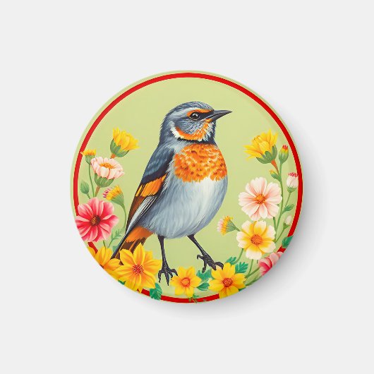 Farbenfrohe Vogelinsel blühende Blume Magnet (Vorne)