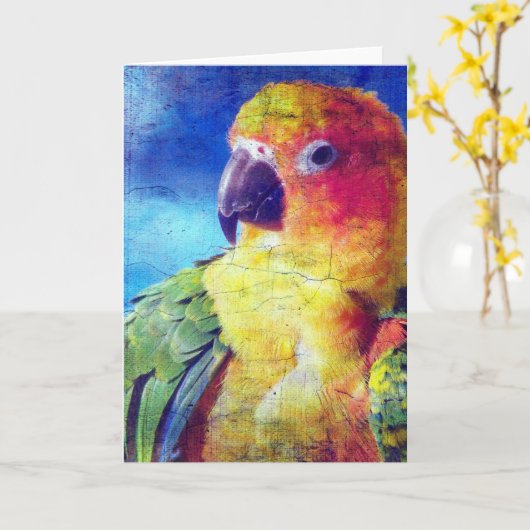 Farbenfrohe Vogelkräuseltextur Karte (Gelbe Blume)