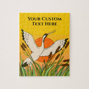 Farbenfrohe Vogelkunst mit Korbflecken und Sonnenu Puzzle