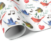 Farbenfrohe Vogelmusik zum Geburtstag Geschenkpapier (Rolleneckpunkt)