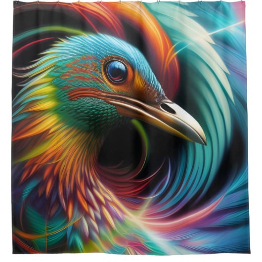 Farbenfrohe Vogelpfauenfedern Duschvorhang (Vorderseite)