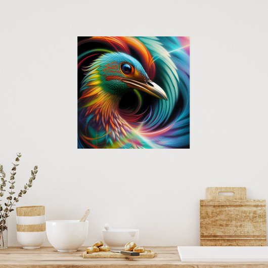 Farbenfrohe Vogelpfauenfedern Poster (Küche)