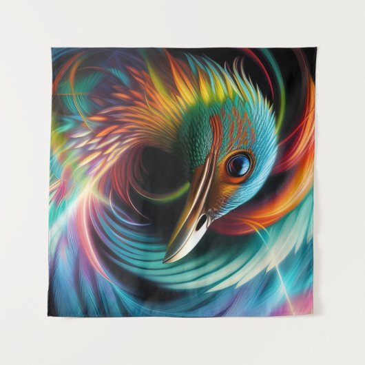 Farbenfrohe Vogelpfauenfedern Wandteppich (Vorderseite (Horizontal))