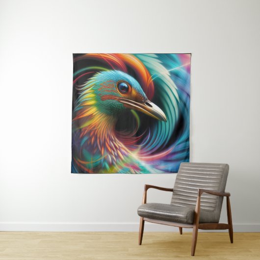 Farbenfrohe Vogelpfauenfedern Wandteppich (Beispiel)