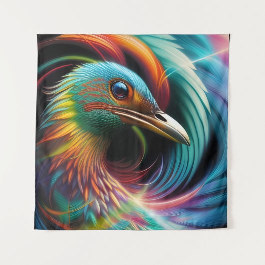 Farbenfrohe Vogelpfauenfedern Wandteppich (Vorderseite)