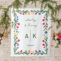 Farbenfrohe Volkskunst-Wildblumen-Monogramm-Hochze