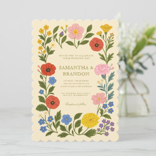 Farbenfrohe Volkstümliche Florale Hochzeit  Einladung