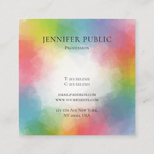 Farbenfrohe Vorlage Moderne Elegante Trendy Regenb Quadratische Visitenkarte (Rückseite)