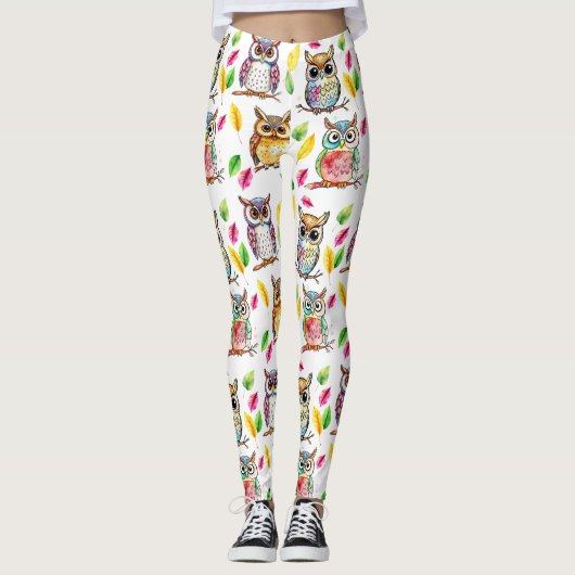 Farbenfrohe Waldhügel und Blätter Wasserfarbe Leggings (Vorderseite)