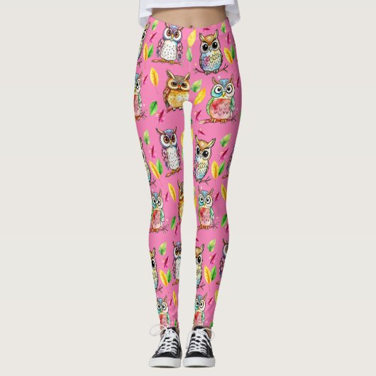 Farbenfrohe Waldhügel und Blätter Wasserfarbe Leggings (Vorderseite)