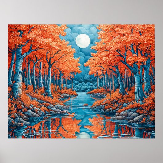 Farbenfrohe Waldlandschaft mit Herbstbäumen Poster (Vorne)