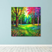 Farbenfrohe Waldlandschaft mit lebhaften Bäumen Leinwanddruck (Insitu (Holzboden))