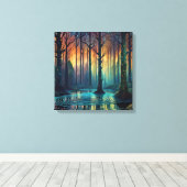 Farbenfrohe Waldlandschaft Moderne digitale Kunst Leinwanddruck (Insitu (Holzboden))