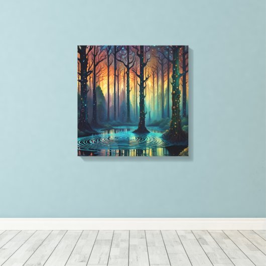 Farbenfrohe Waldlandschaft Moderne digitale Kunst Leinwanddruck (Insitu (Holzboden))