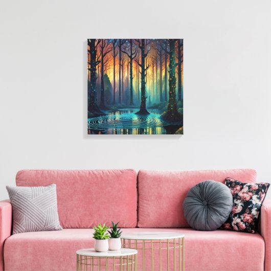 Farbenfrohe Waldlandschaft Moderne digitale Kunst Leinwanddruck (Insitu (Wohnzimmer))