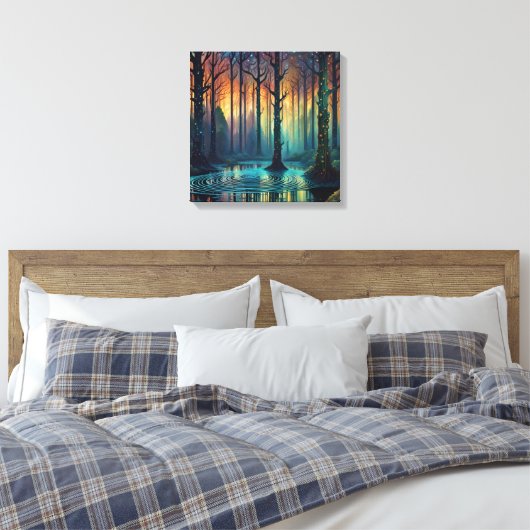 Farbenfrohe Waldlandschaft Moderne digitale Kunst Leinwanddruck (Insitu (Schlafzimmer))