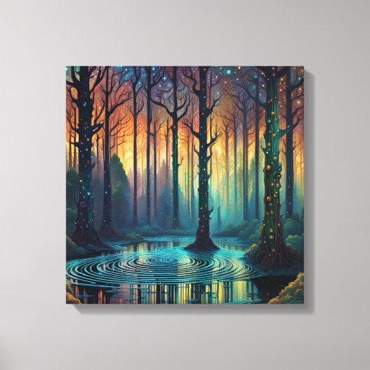 Farbenfrohe Waldlandschaft Moderne digitale Kunst Leinwanddruck (Vorderseite)