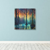 Farbenfrohe Waldlandschaft Moderne digitale Kunst Leinwanddruck (Insitu (Holzboden))