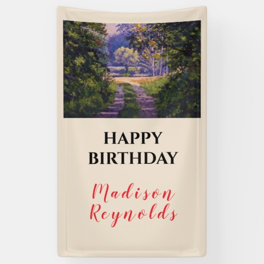 Farbenfrohe Waldlichtblüte Lila Gelbgrün Banner (Vertikal)