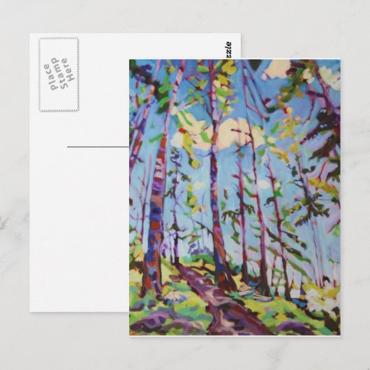 Farbenfrohe Waldmalerei Postkarte (Vorne/Hinten)