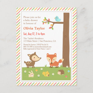 Farbenfrohe Waldtiere - Babyparty Einladung