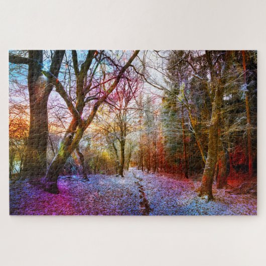 Farbenfrohe Waldwinterlandschaft Puzzle (Horizontal)