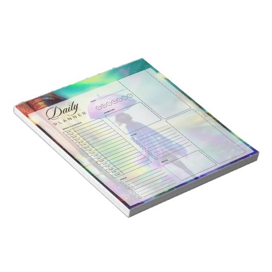 Farbenfrohe Wanderung in den Regenplannerblättern Notizblock (angewinkelt)