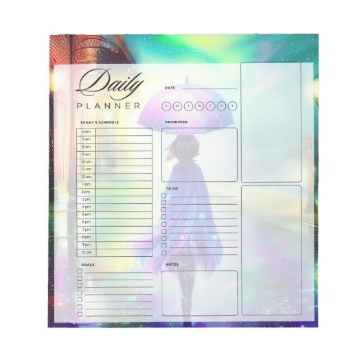 Farbenfrohe Wanderung in den Regenplannerblättern Notizblock (Vorderseite)