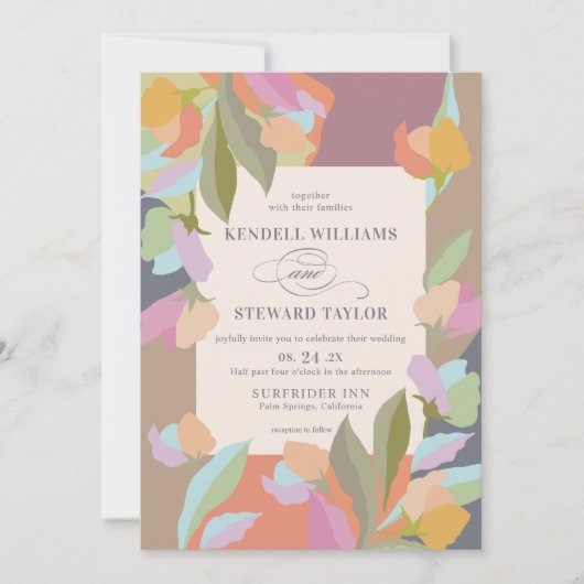 Farbenfrohe warme Flora Einladung (Vorderseite)