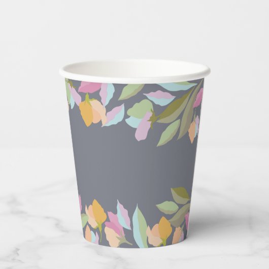 Farbenfrohe warme Flora Pappbecher (Rückseite)