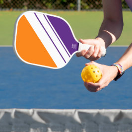 Farbenfrohe warme Orange Royal Lila White Stripes Pickleball Schläger