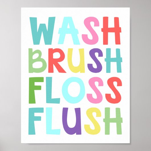 Farbenfrohe Wash Brush Floss Flush Kinder Badezimm Poster (Vorne)