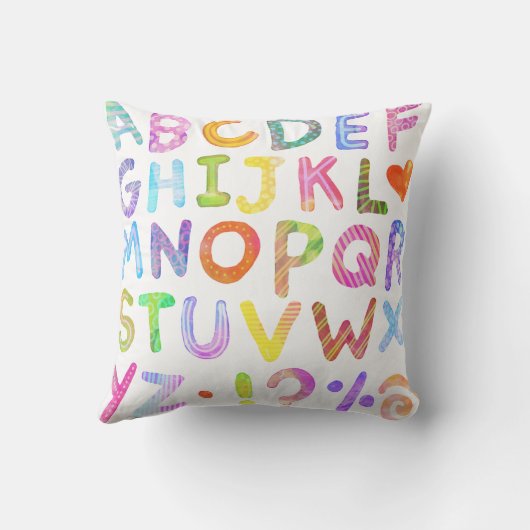 Farbenfrohe Wasserfarbe Alphabet Kissen (Rückseite)