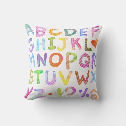 Farbenfrohe Wasserfarbe Alphabet Kissen (Vorderseite)