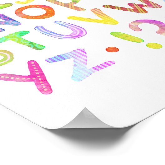 Farbenfrohe Wasserfarbe Alphabet Poster (Ecke)