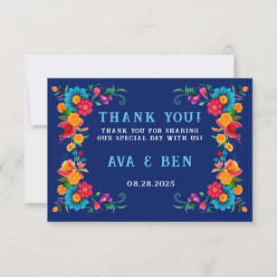 Farbenfrohe Wasserfarbe Blumenfiesta Hochzeit Dankeskarte
