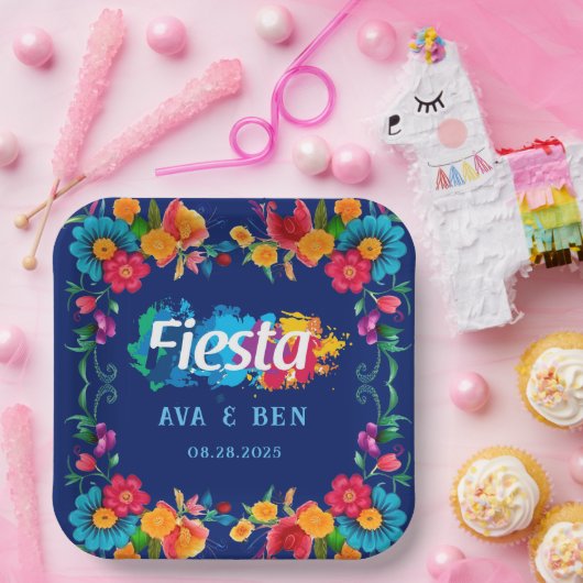 Farbenfrohe Wasserfarbe Blumenfiesta Hochzeit Pappteller (Party)