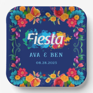 Farbenfrohe Wasserfarbe Blumenfiesta Hochzeit Pappteller