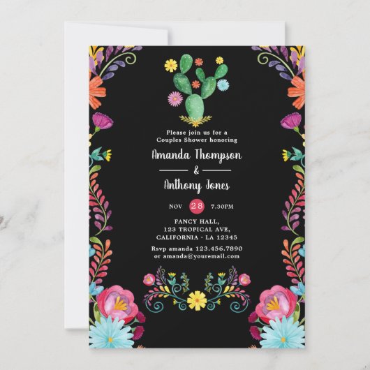 Farbenfrohe Wasserfarbe Blumenfiesta Paare Dusche Einladung (Vorderseite)