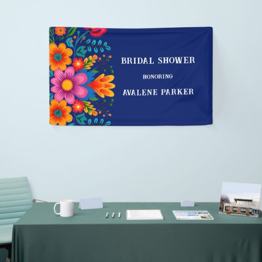 Farbenfrohe Wasserfarbe Blumengestein Brautparty Banner (Messeveranstaltung)