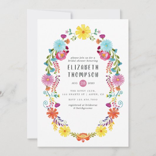 Farbenfrohe Wasserfarbe Blumengestein Brautparty Einladung (Vorderseite)