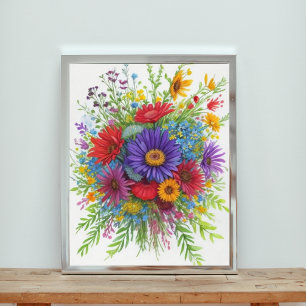 Farbenfrohe Wasserfarbe Bouquet von Blume Fotodruck