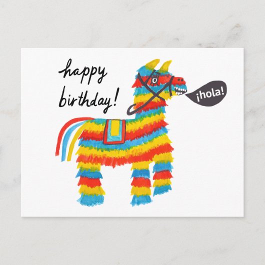 Farbenfrohe Wasserfarbe Donkey Piñata GLÜCKLICH GE Postkarte (Vorderseite)