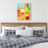 Farbenfrohe Wasserfarbe einer Weinflasche & Glas Leinwanddruck (Insitu (Schlafzimmer))
